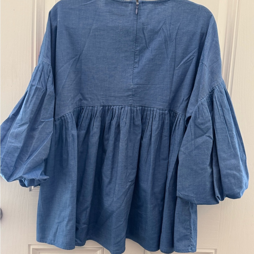 HEMANT & NANDITA Anthropologie Blouse with Red Embroidery - Picture 3 of 3